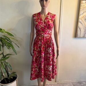 Newport News Vibrant Pink Floral Midi Dress